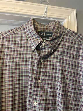 Ralph Lauren Men’s Green and Burgundy Plaid Button-Down Shirt
